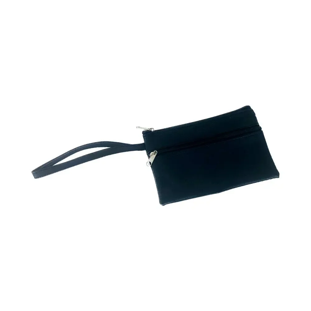 Coin Purse Small Zippered Pouch Black 6 x 4 Inch Wristlet Wallet Dual Pocket